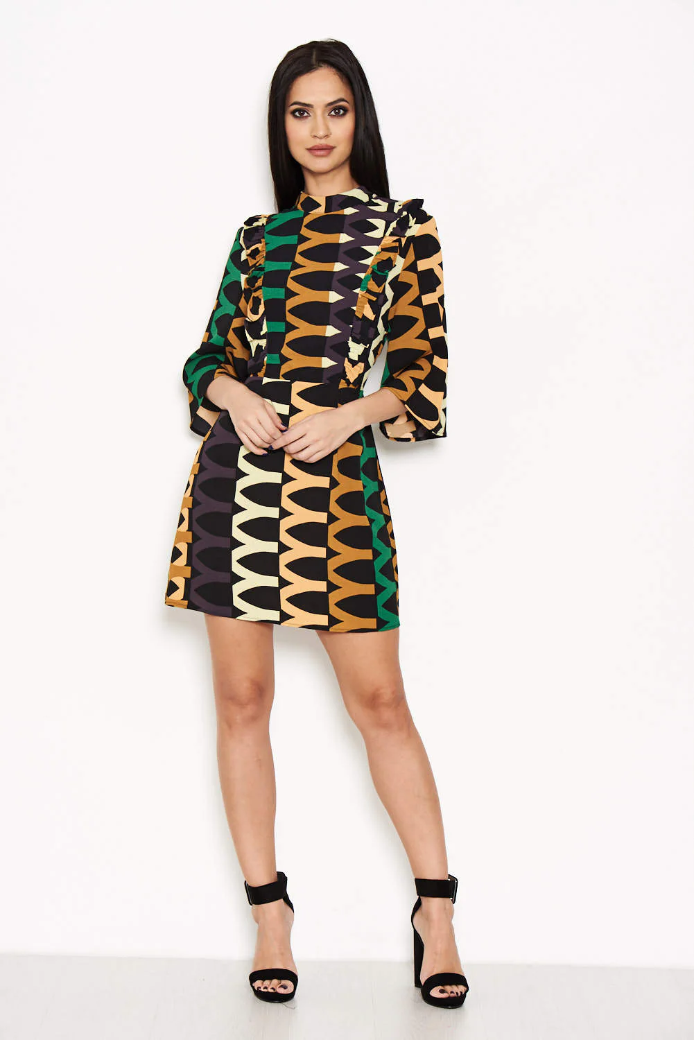 Green Aztec Printed Day Dress - Image 2