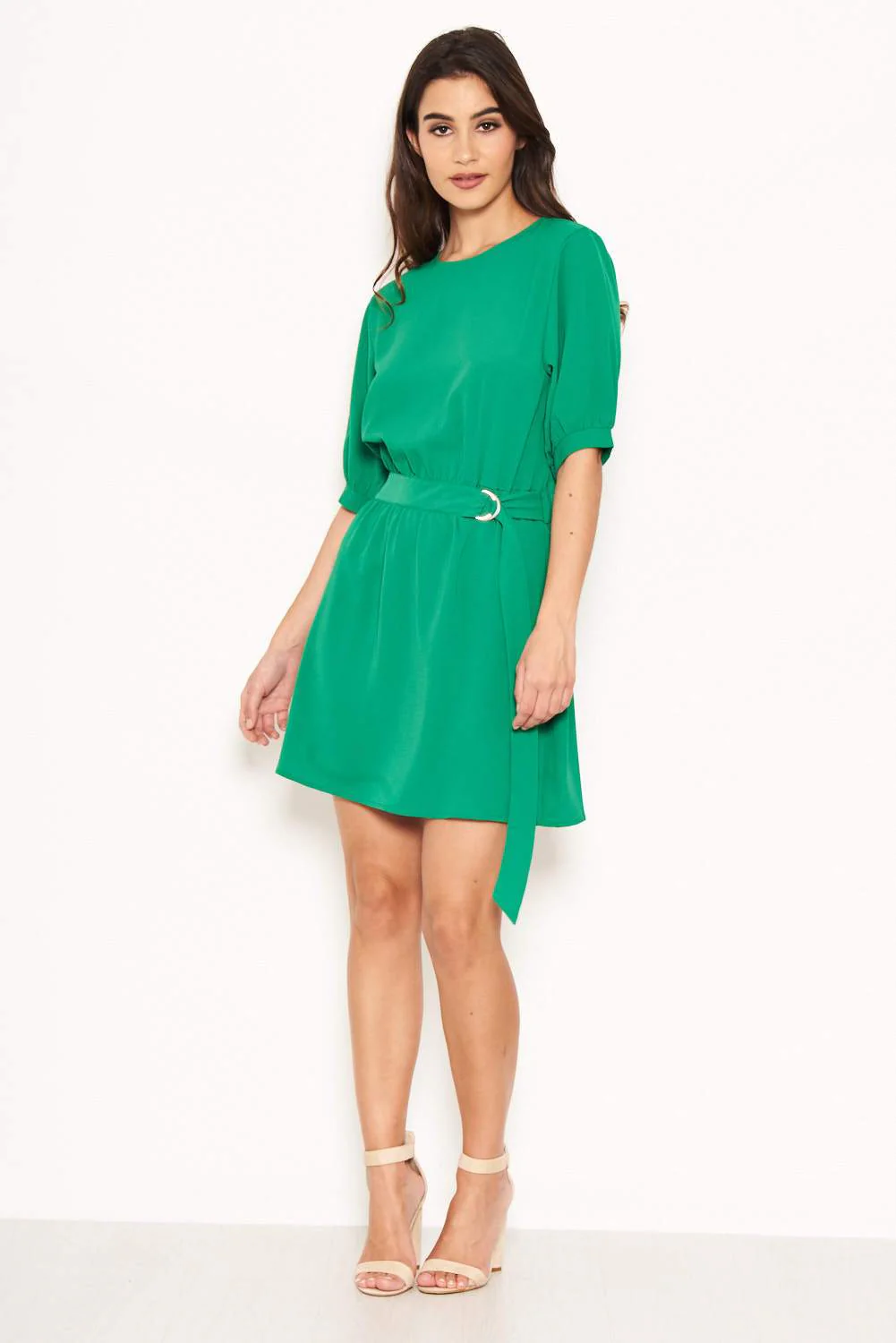 Green Belted D Ring Skater Dress - Image 3