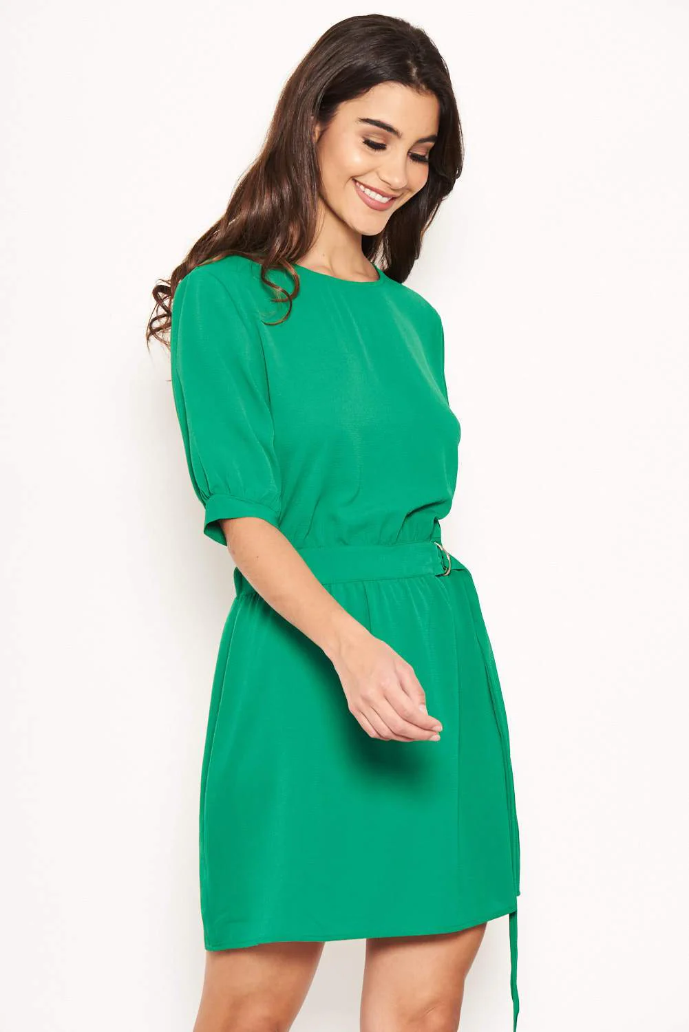Green Belted D Ring Skater Dress - Image 5