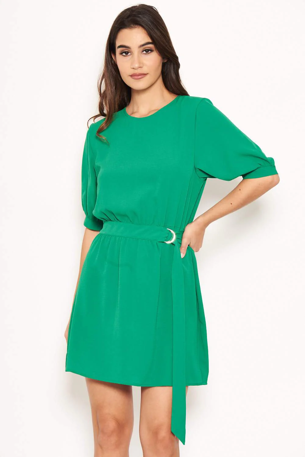 Green Belted D Ring Skater Dress - Image 6