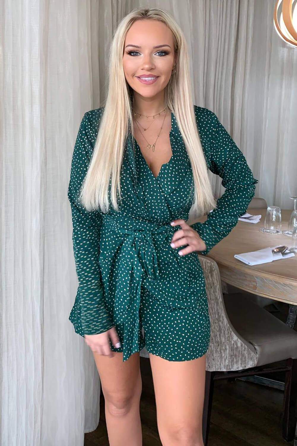 Green Blazer Style Belted Playsuit - Image 2