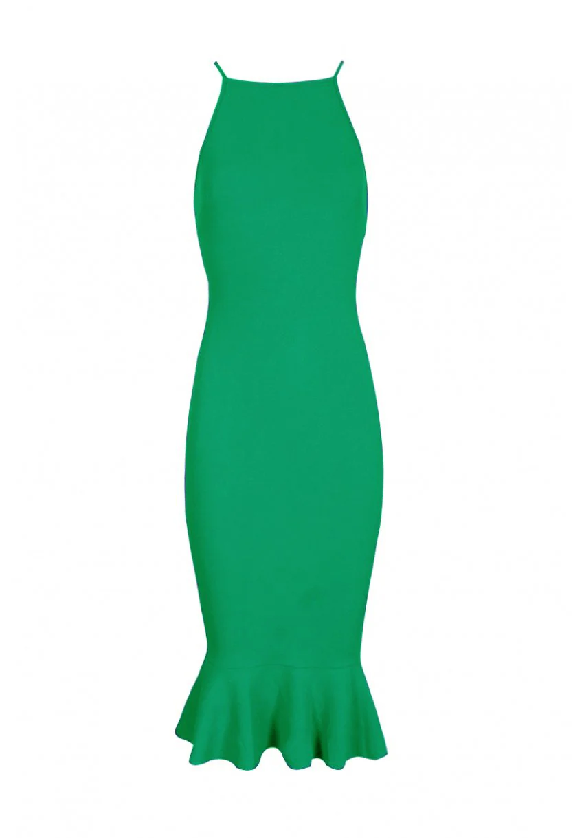 Green Bodycon Midi Dress With Frill Hem - Image 3
