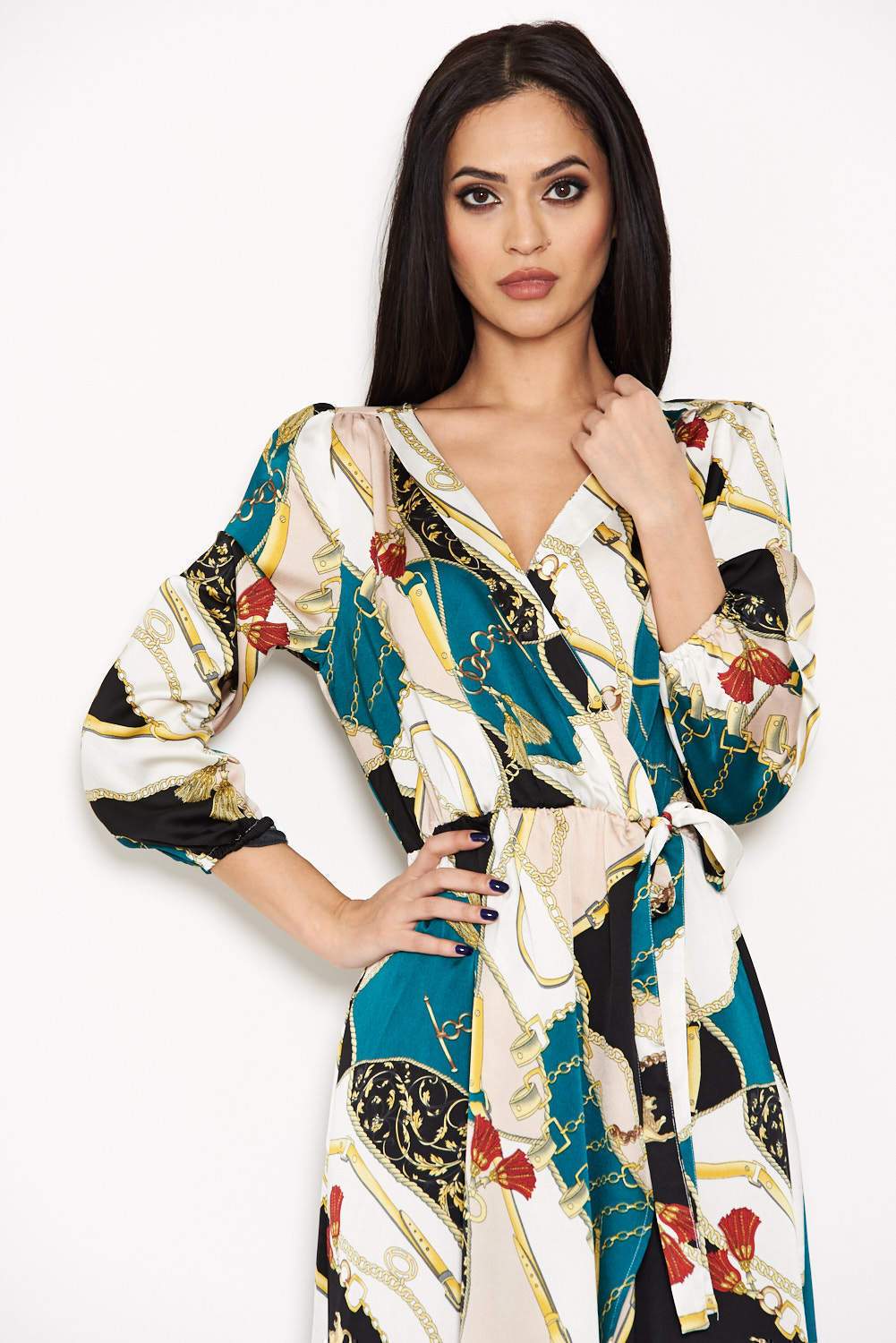 Green Colour Block Printed Dress - Image 2