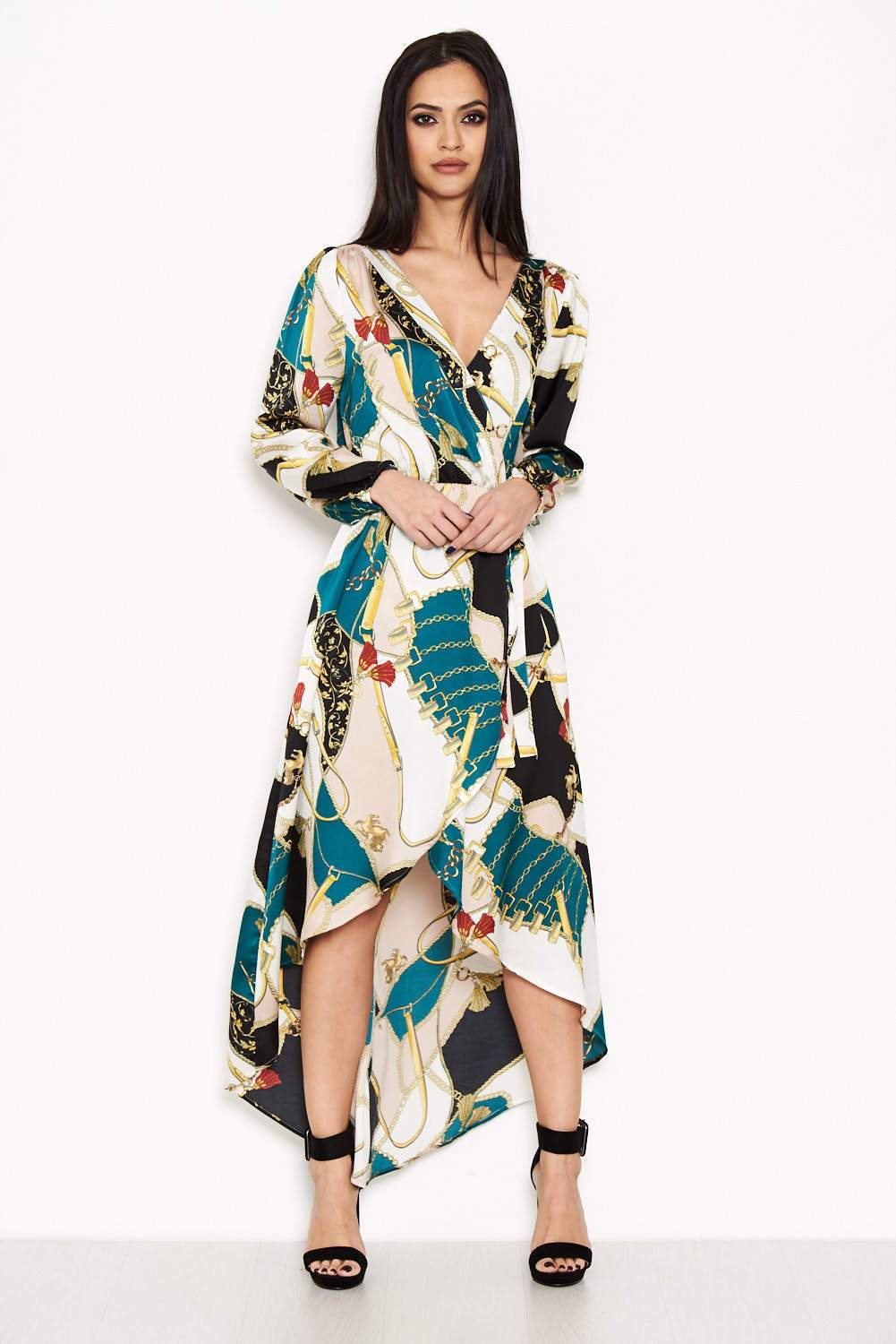 Green Colour Block Printed Dress - Image 3