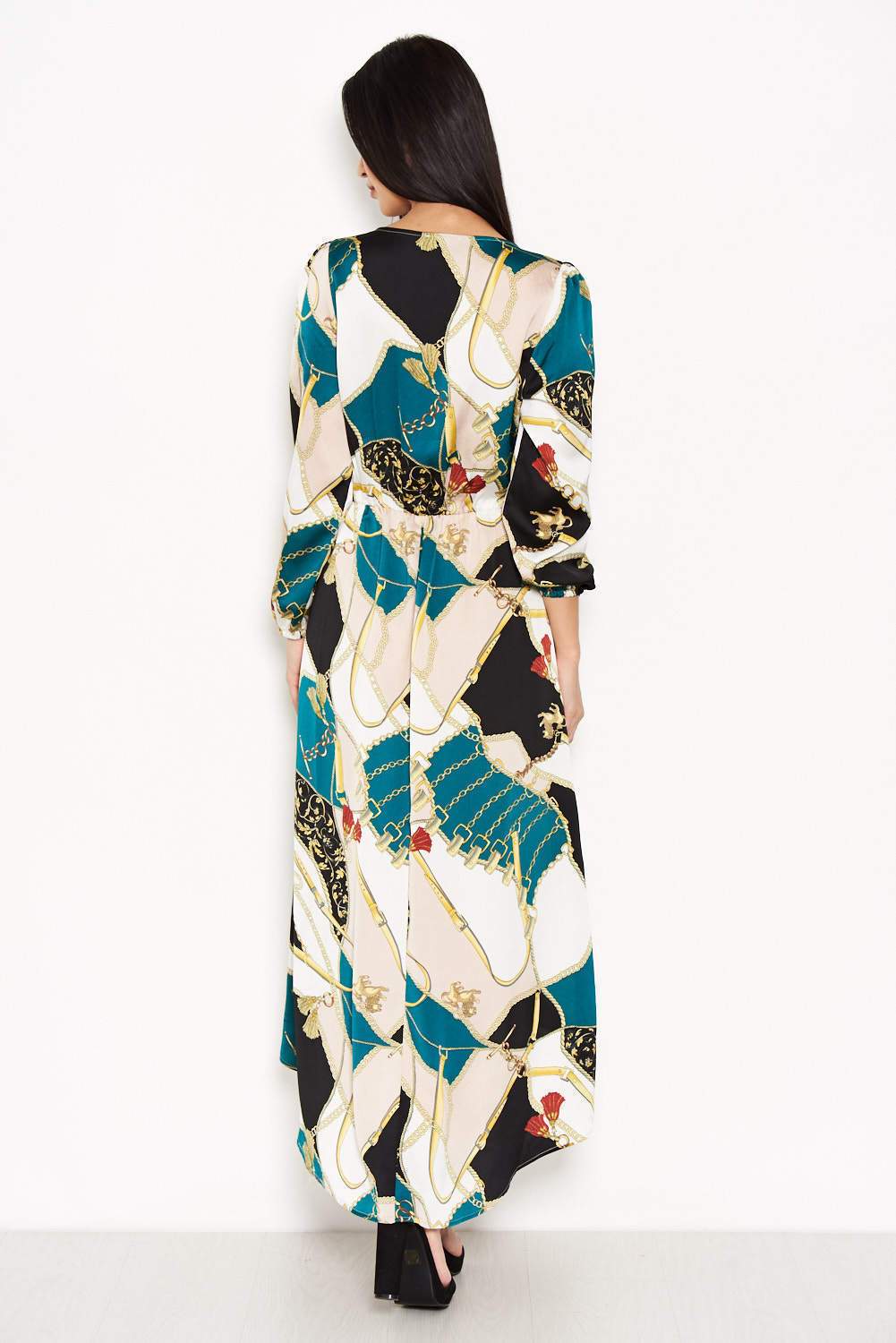 Green Colour Block Printed Dress - Image 4