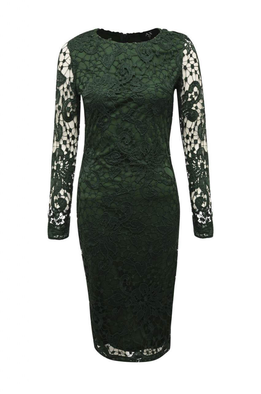 Green Crochet Dress with Long Sleeves Detail - Image 4