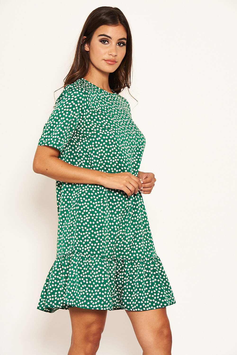 Green Floral Frill Hem T-Shirt Dress - Image 5