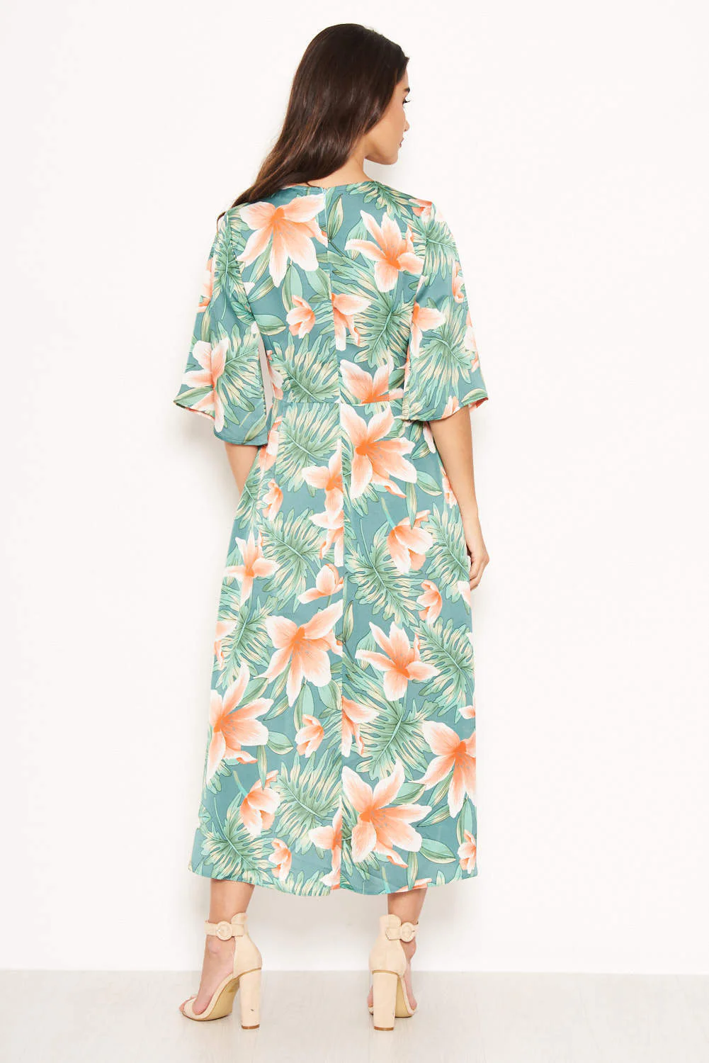 Green Floral Wrap Maxi Dress - Image 3