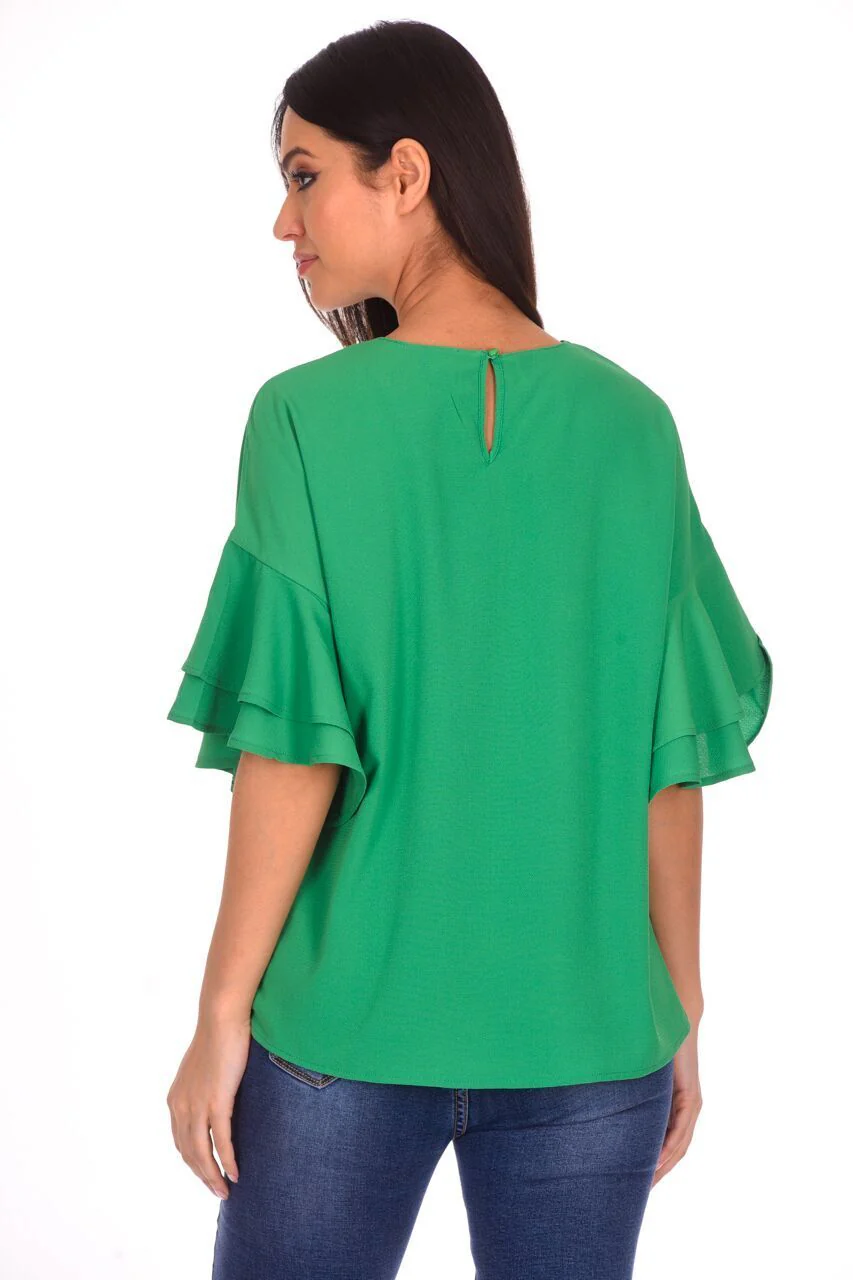 Green Frill Sleeve Top - Image 3