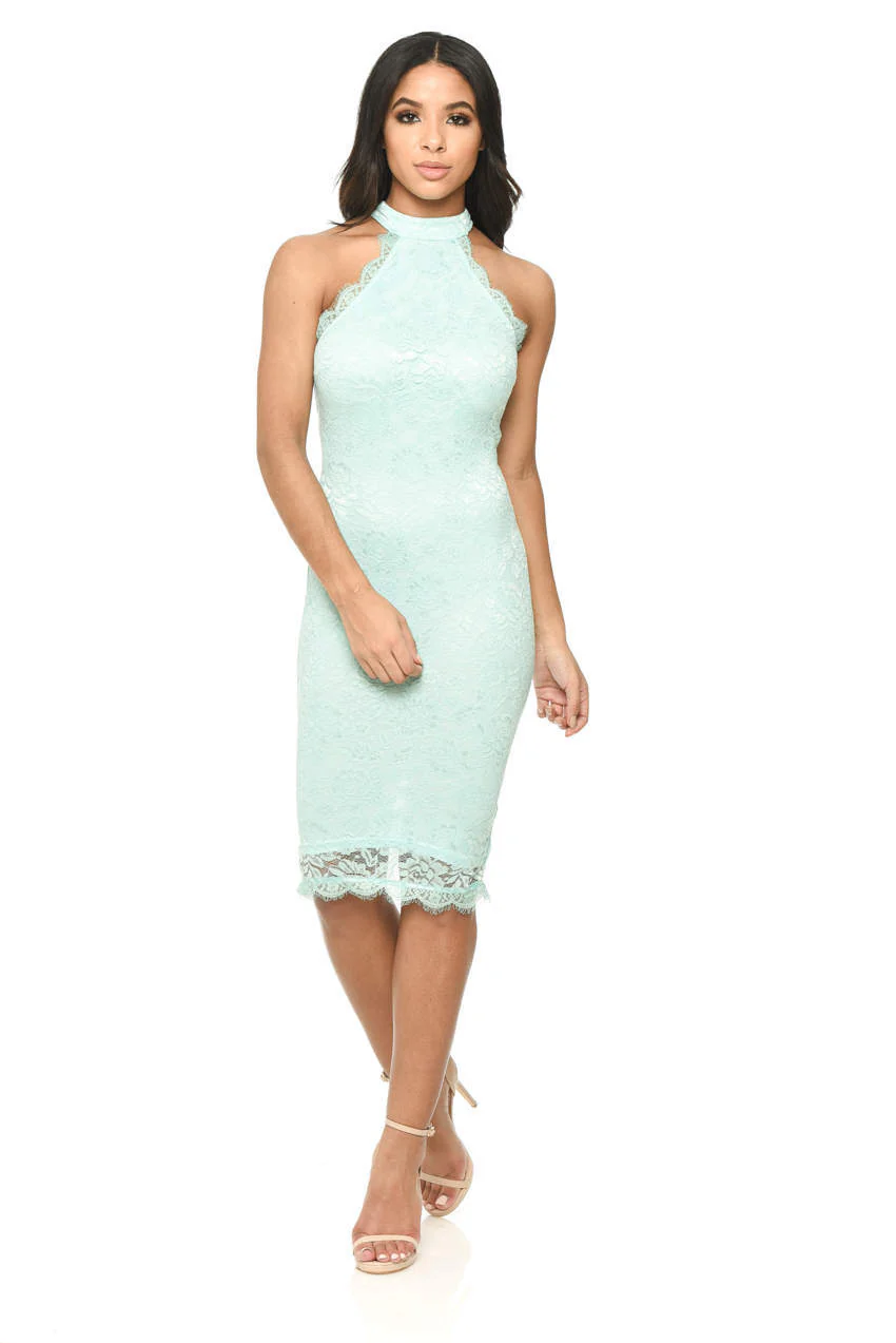 Green Lace High Neck Bodycon - Image 2