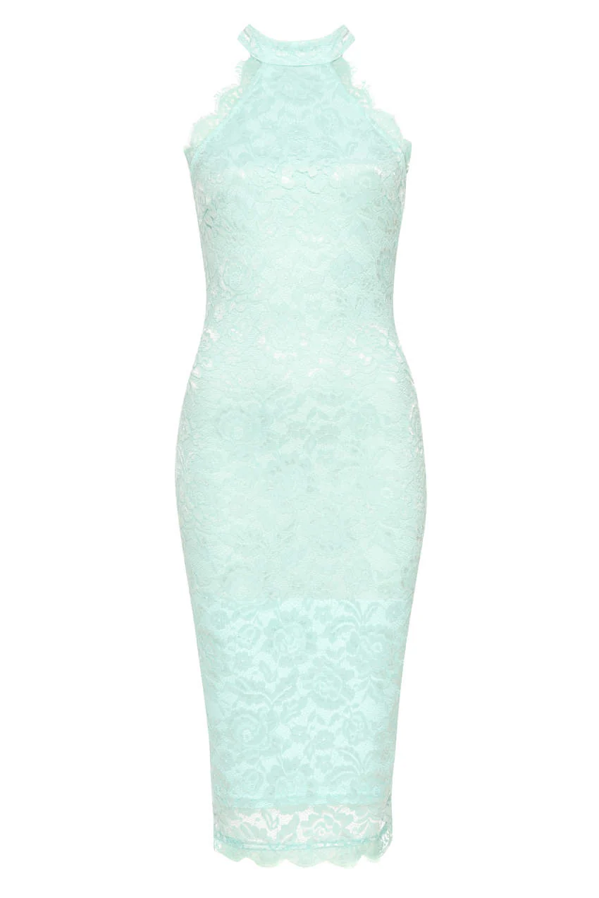 Green Lace High Neck Bodycon - Image 3