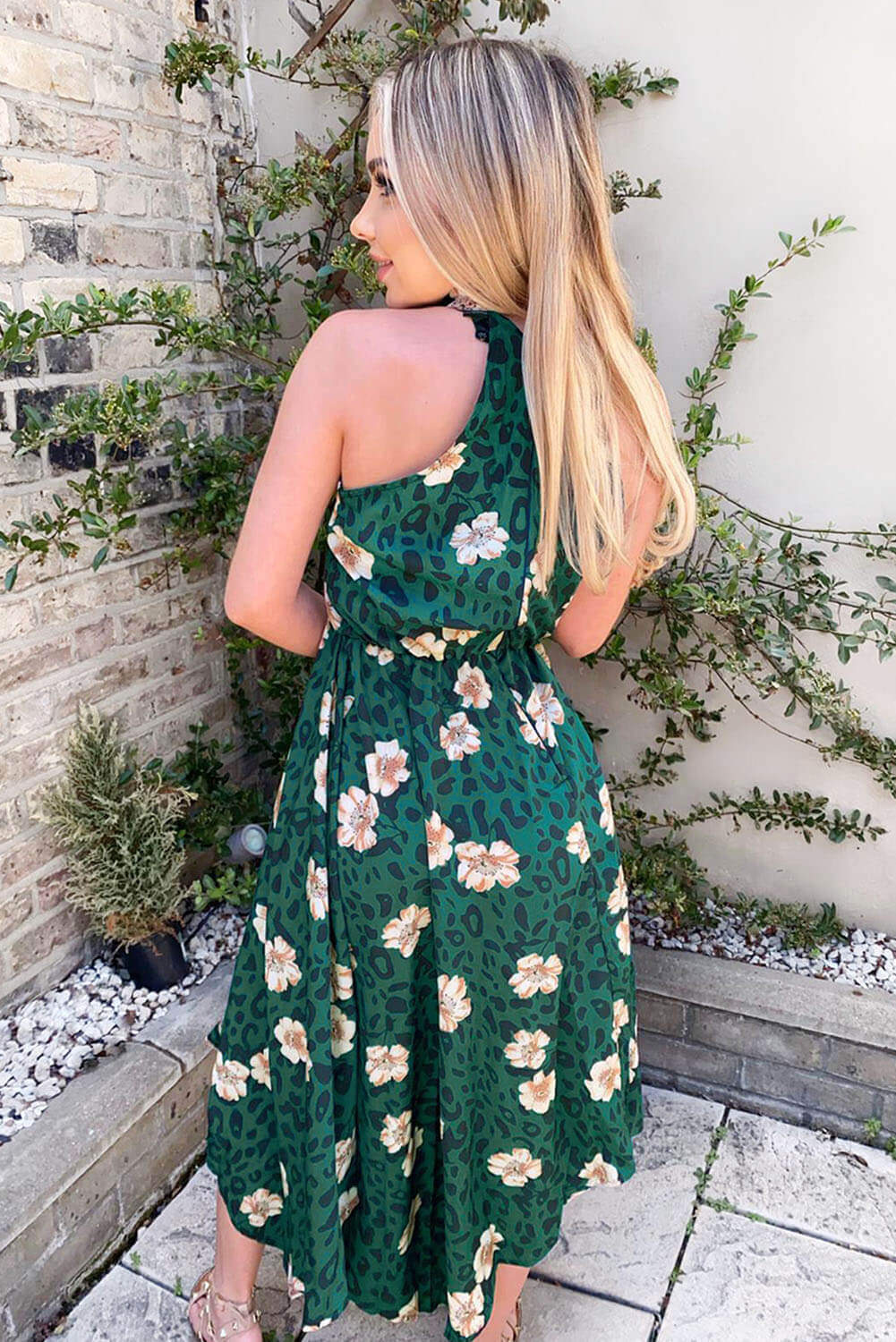 Green Leopard Print High Neck Dress - Image 3
