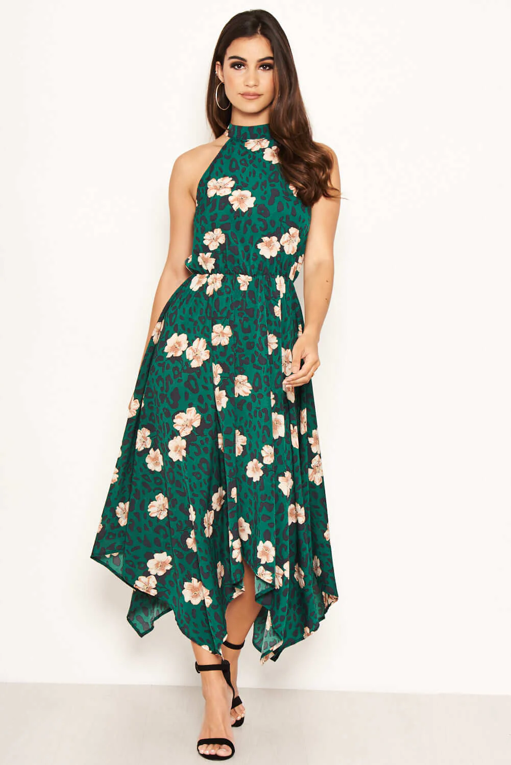 Green Leopard Print High Neck Dress - Image 4