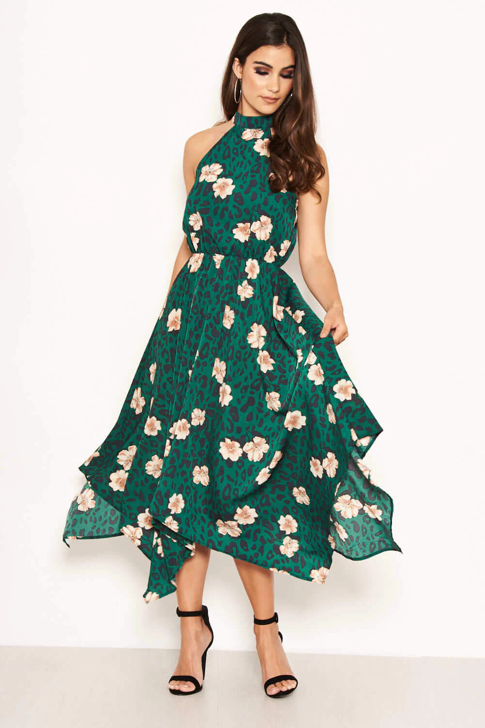 Green Leopard Print High Neck Dress - Image 5