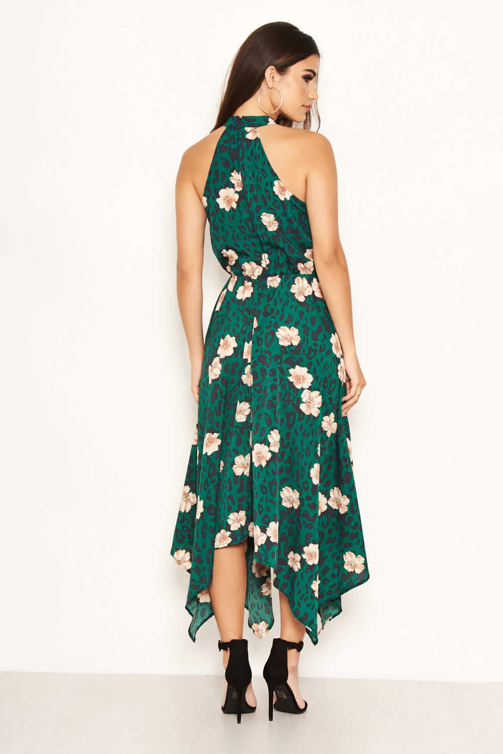 Green Leopard Print High Neck Dress - Image 6