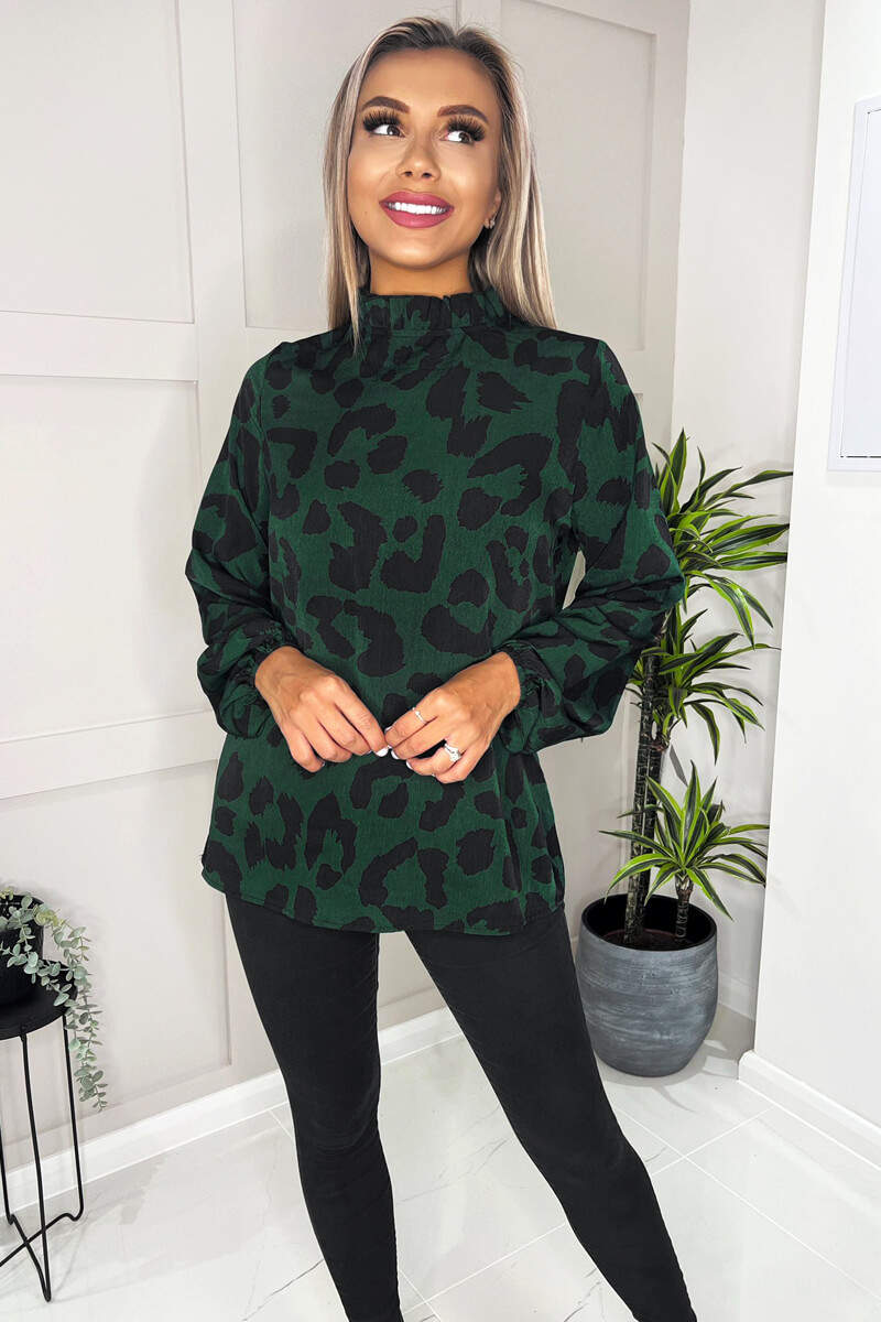 Green Leopard Print Long Sleeve Top - Image 3