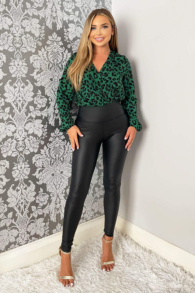 Green Leopard Print Wrap Bodysuit - Image 2