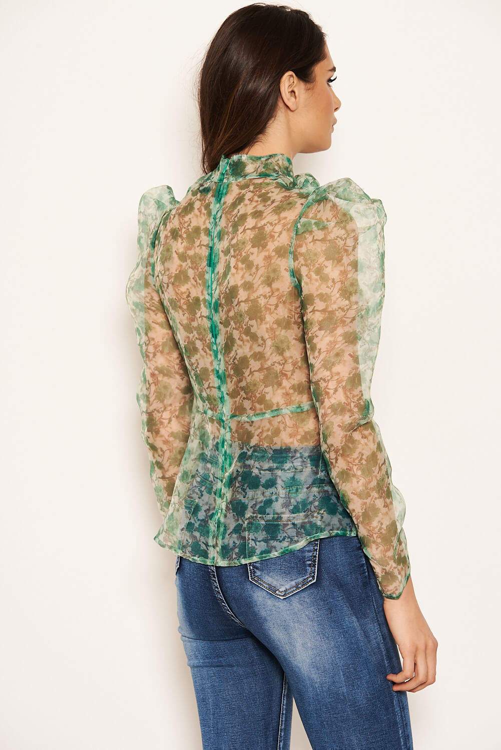Green Organza Puff Sleeve Top - Image 4