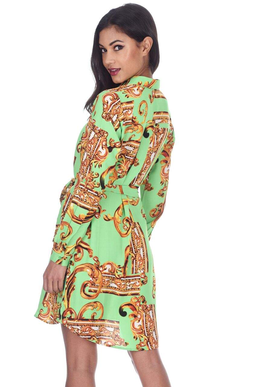 Green Patterned Shirt Dress - Image 3