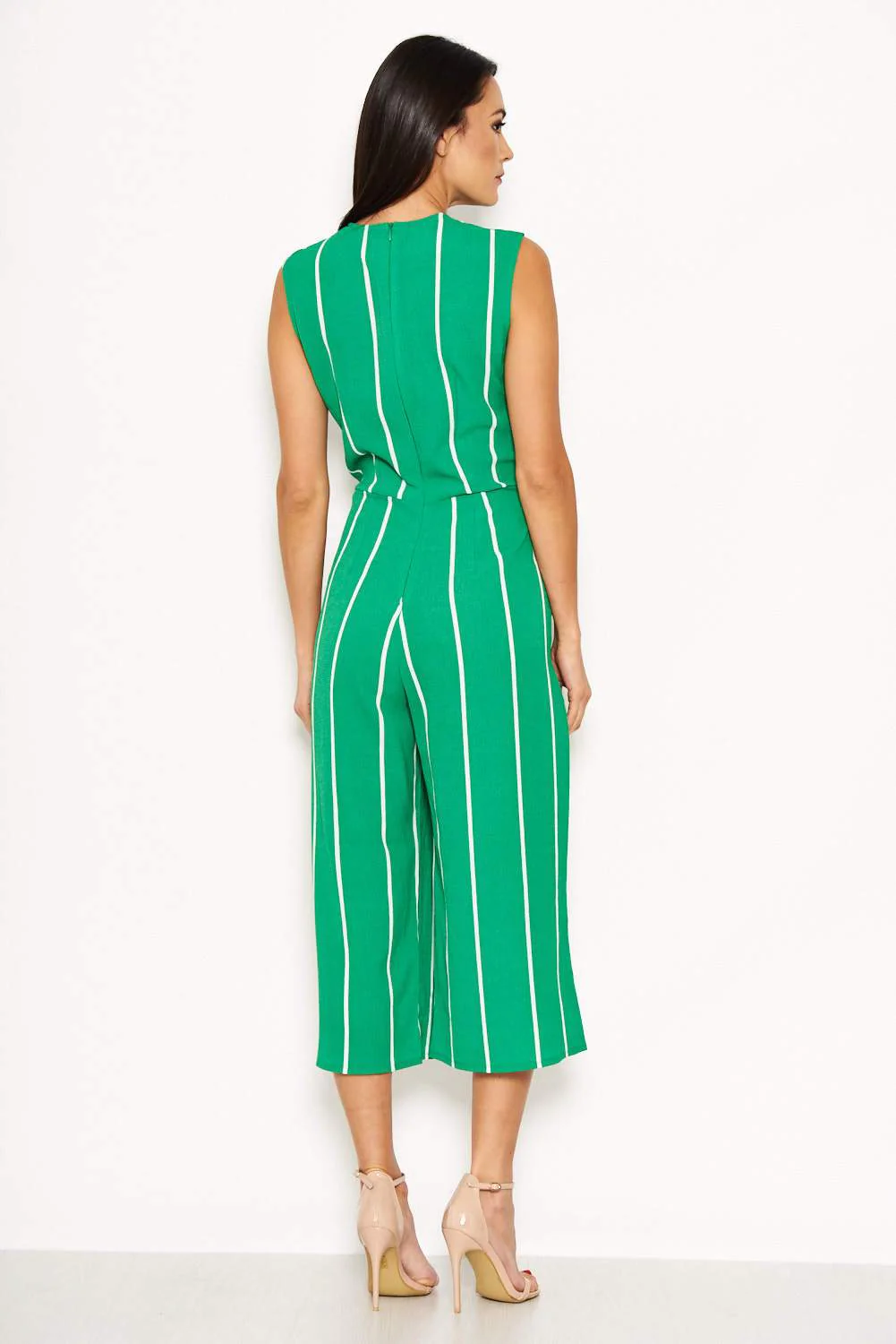 Green Pin Striped Culotte Jumpsuit - Image 3