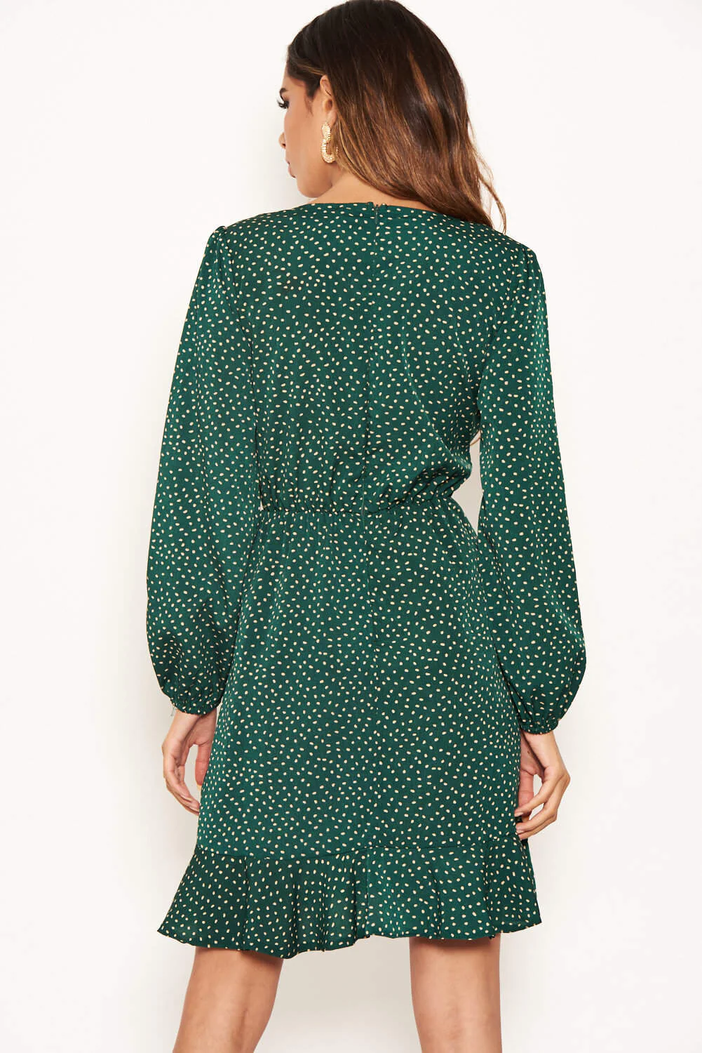Green Polka Dot Frill Hem Dress - Image 5