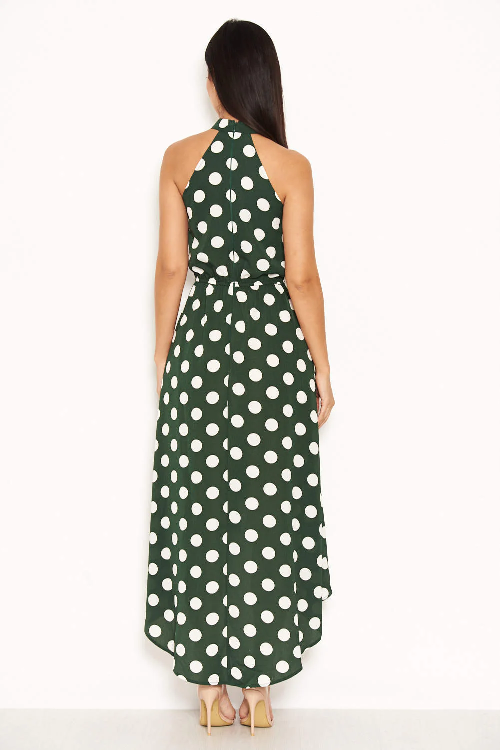 Green Polka Dot High Neck Wrap Dress - Image 3