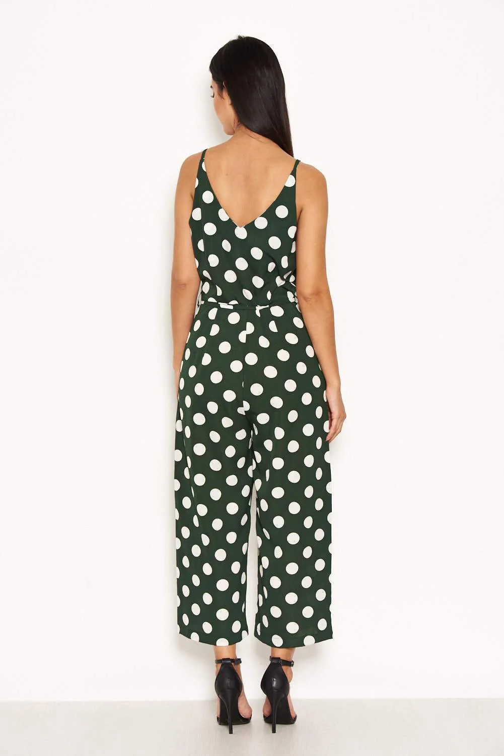 Green Polka Dot Tie Waist Jumpsuit - Image 3