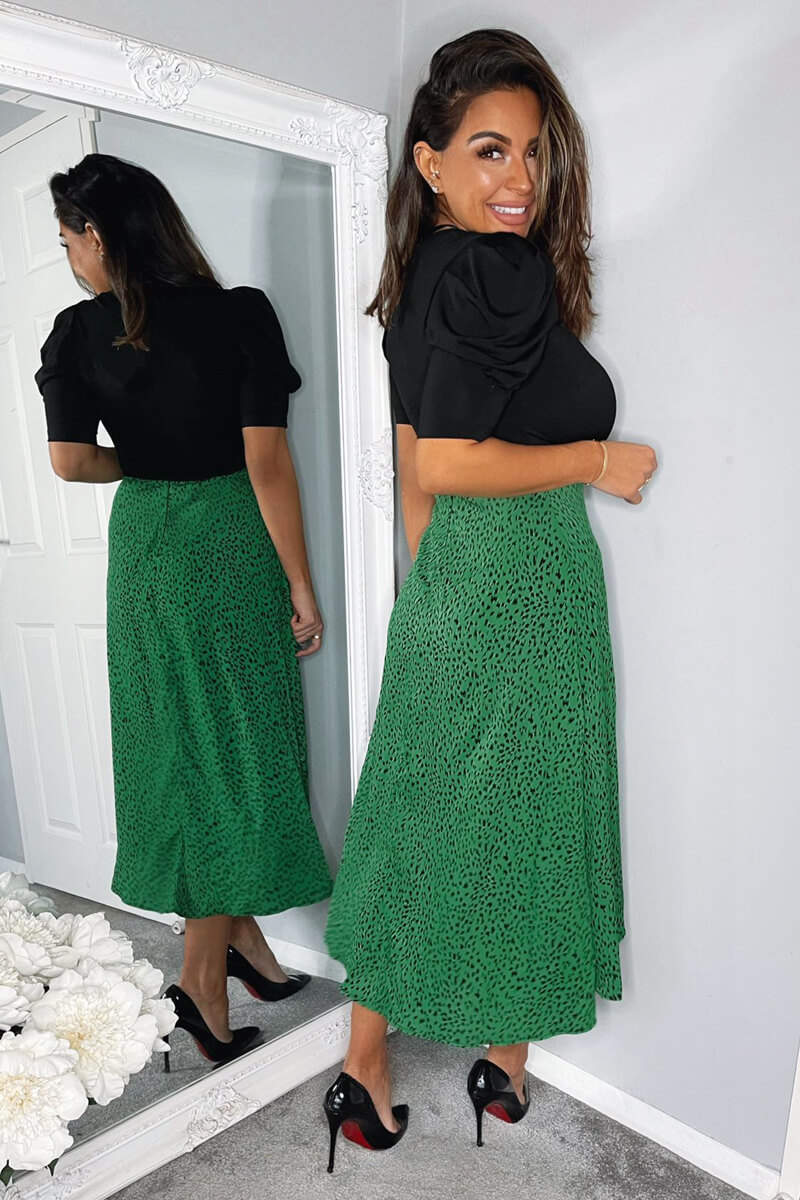Green Printed 2 in 1 Wrap Over Tie Side Dress - Image 3