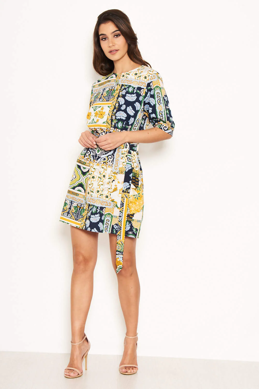 Green Printed Belted Day Dress - Image 2