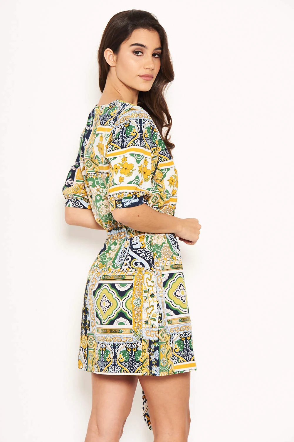 Green Printed Belted Day Dress - Image 3