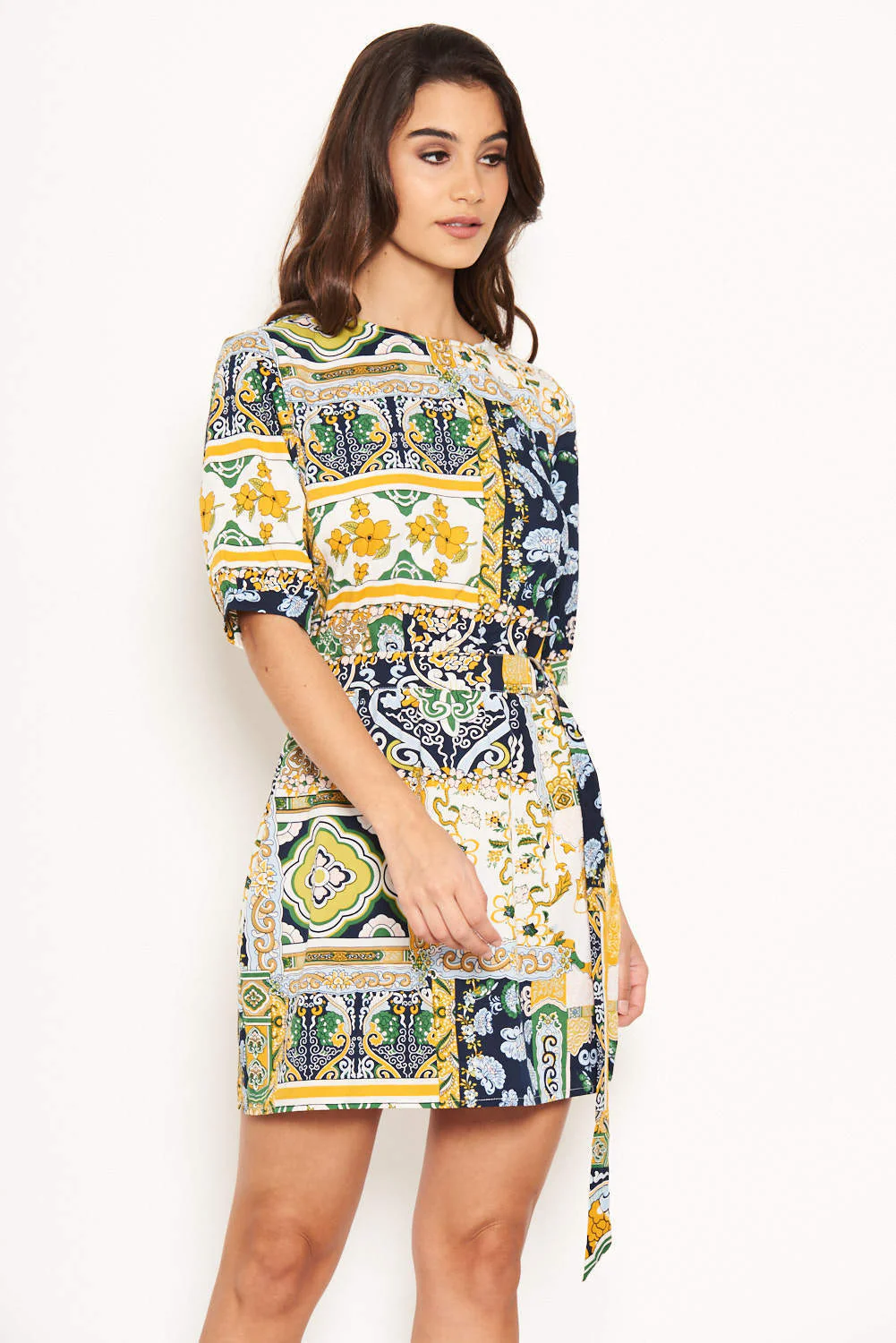Green Printed Belted Day Dress - Image 4