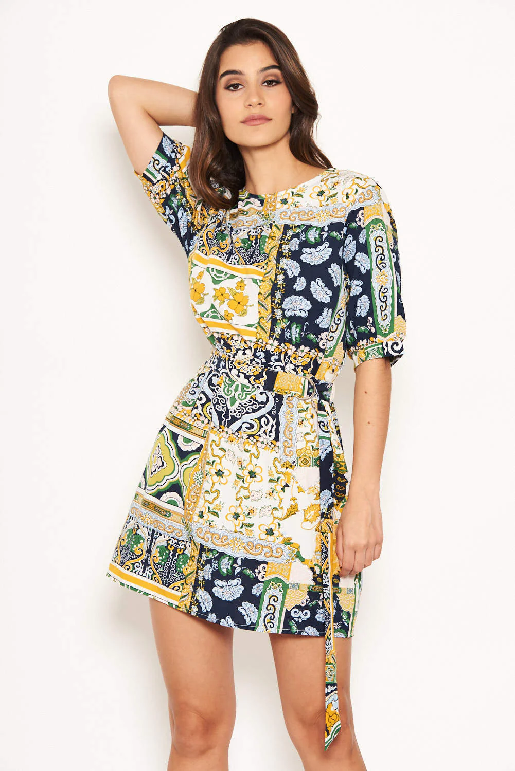 Green Printed Belted Day Dress - Image 5