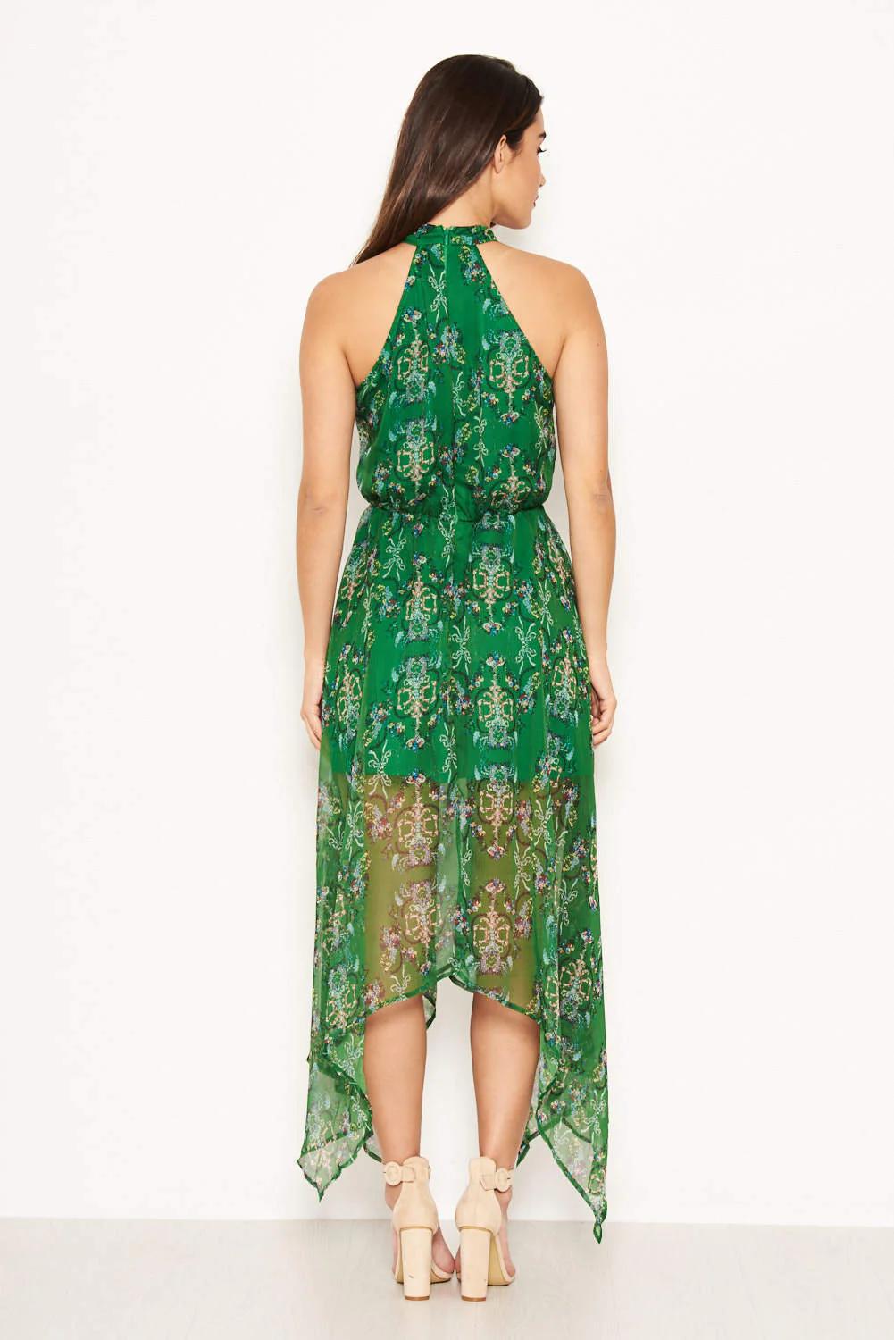 Green Printed Halterneck Maxi Dress - Image 6