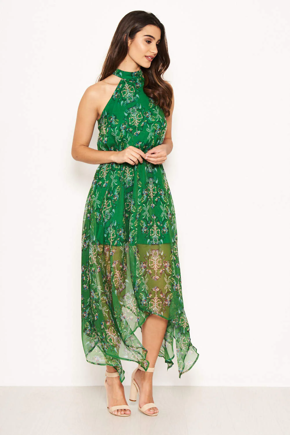 Green Printed Halterneck Maxi Dress - Image 8