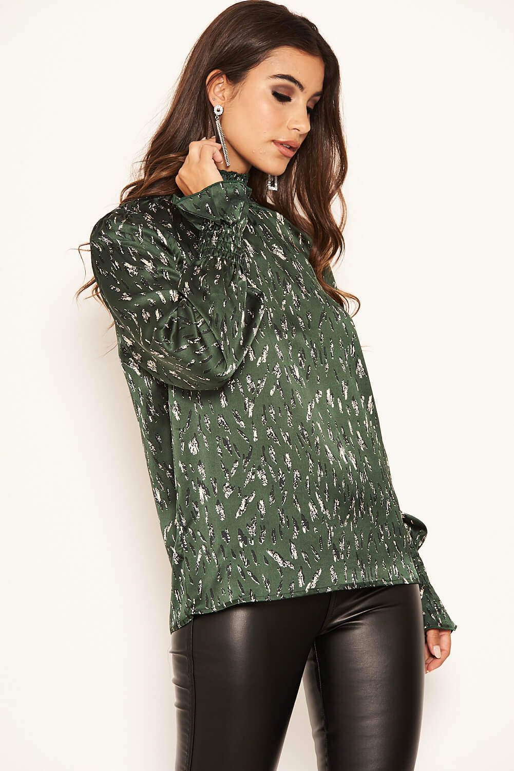 Green Printed High Neck Top - Image 4