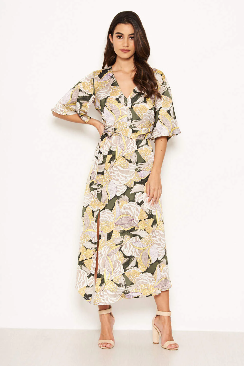 Green Printed Split Maxi Dress - Image 2