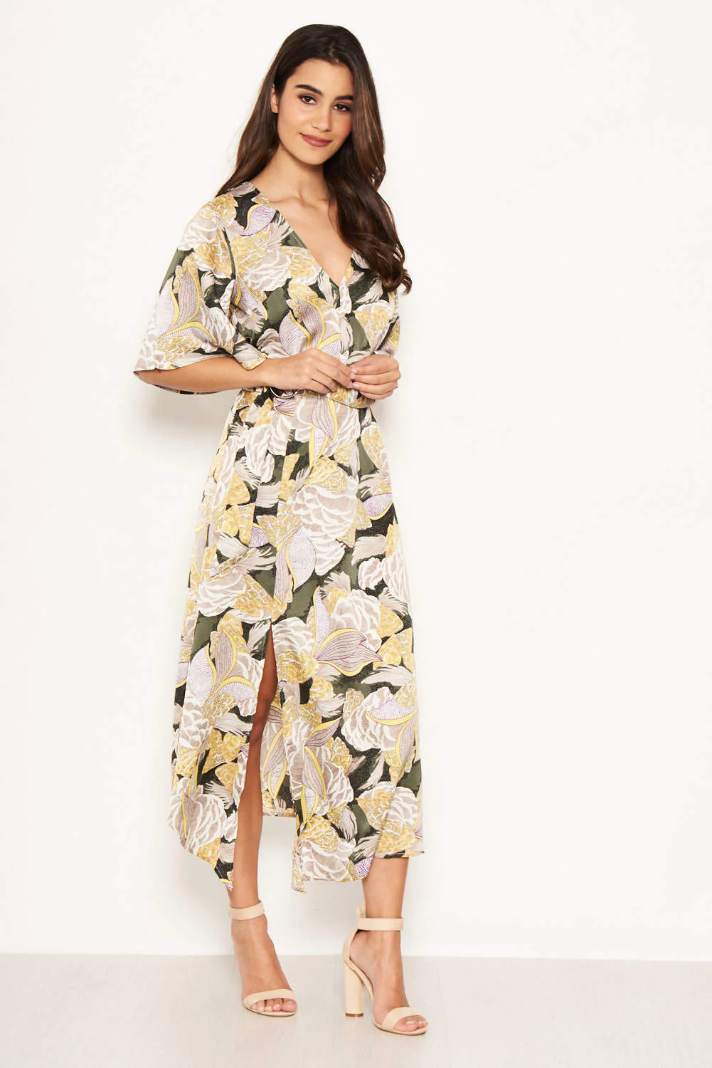 Green Printed Split Maxi Dress - Image 3