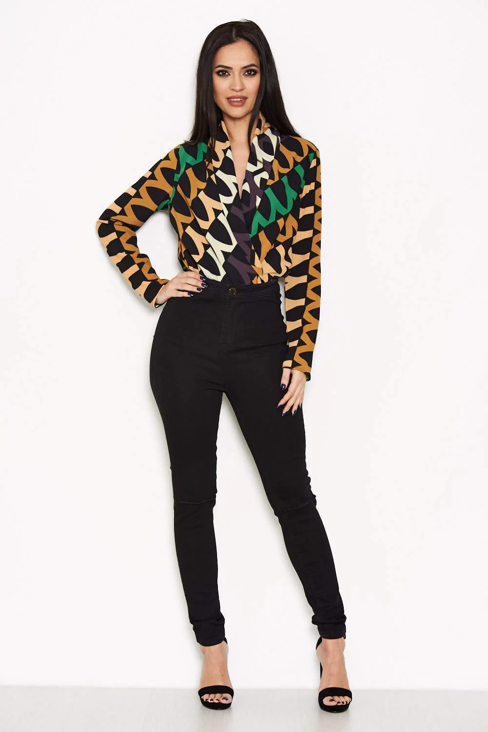 Green Printed Wrap Bodysuit - Image 2