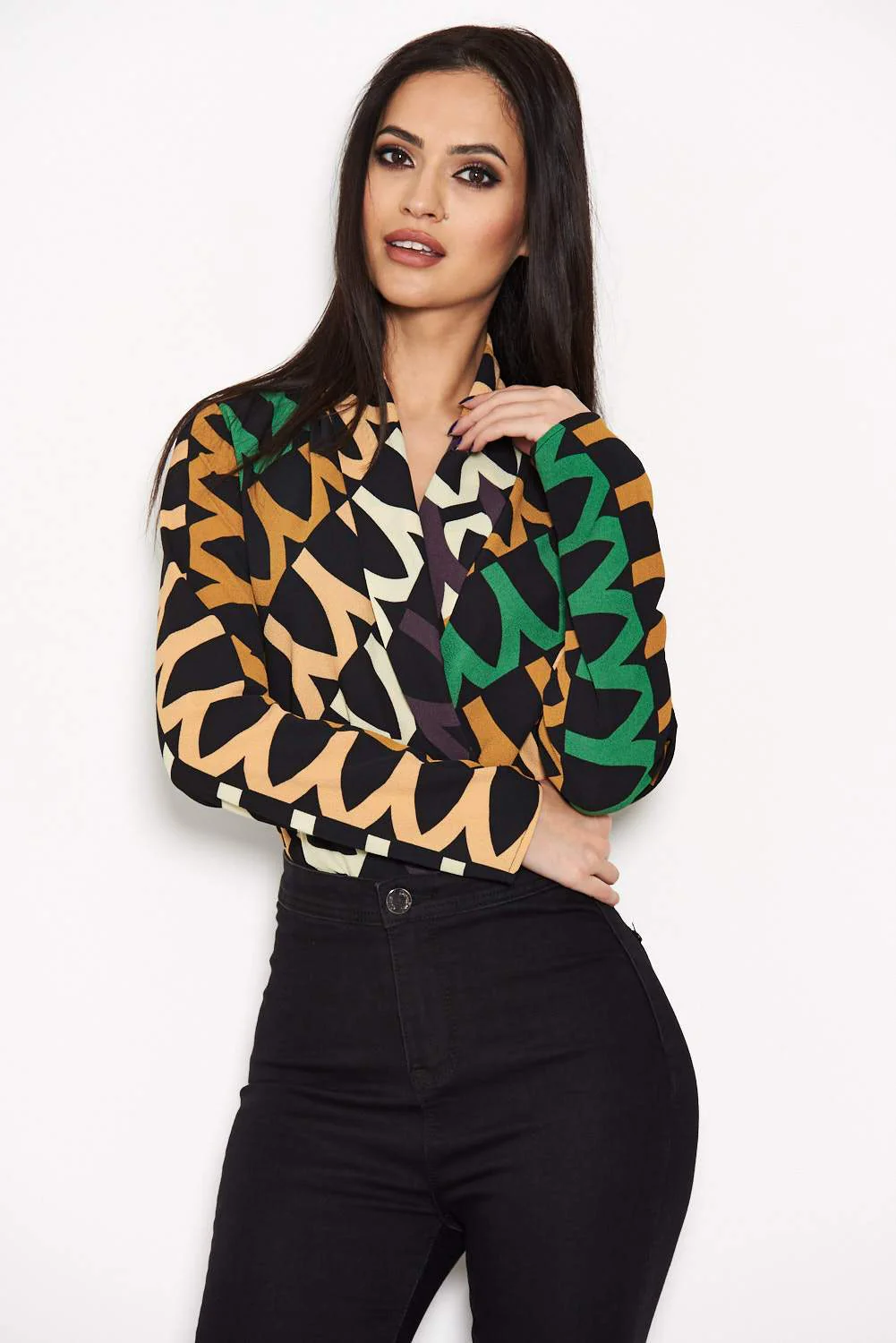Green Printed Wrap Bodysuit - Image 4