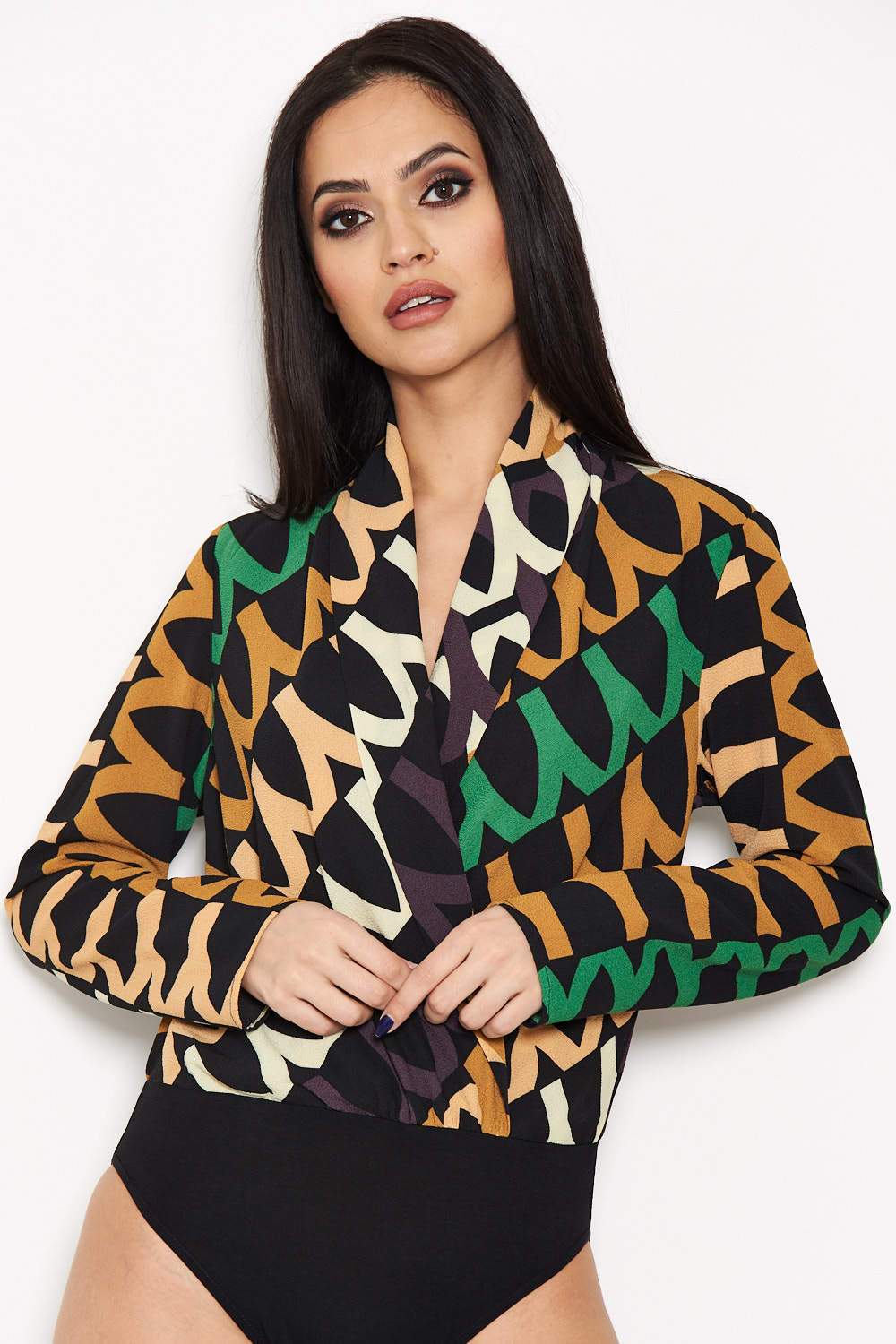 Green Printed Wrap Bodysuit - Image 5