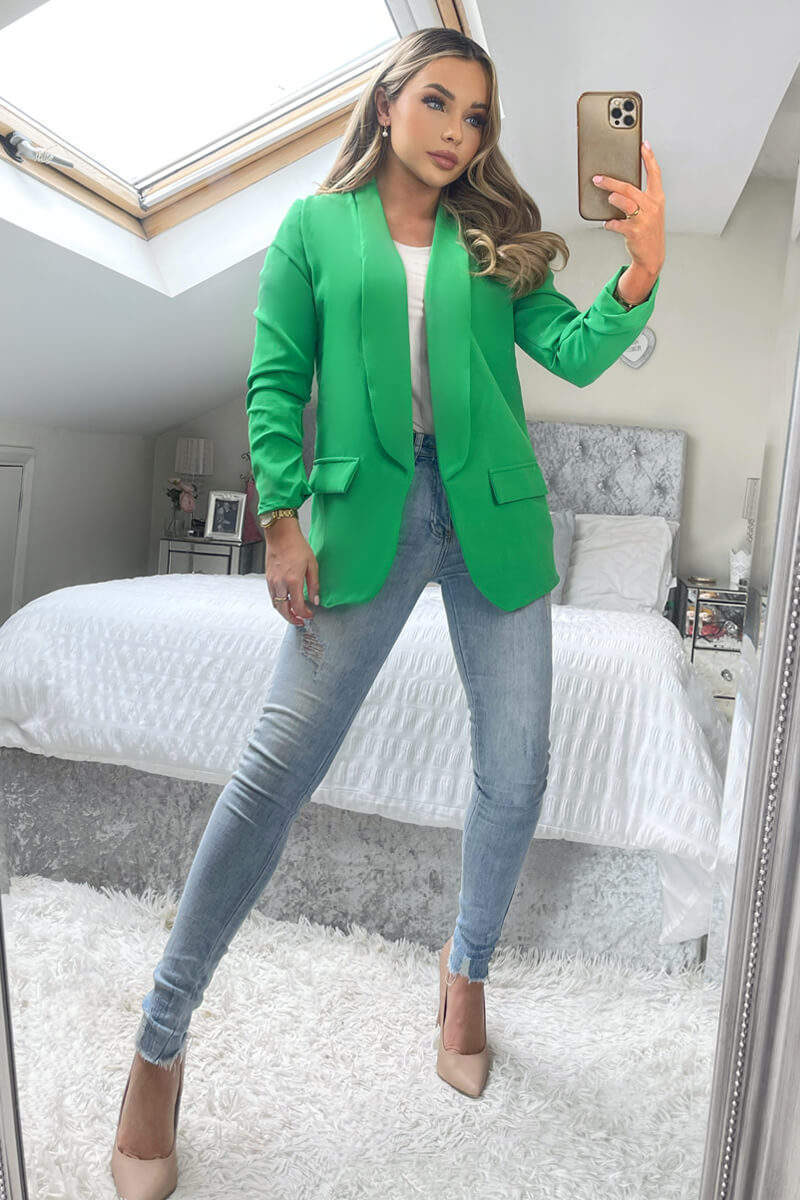 Green Ruched Detail Sleeve Blazer - Image 3