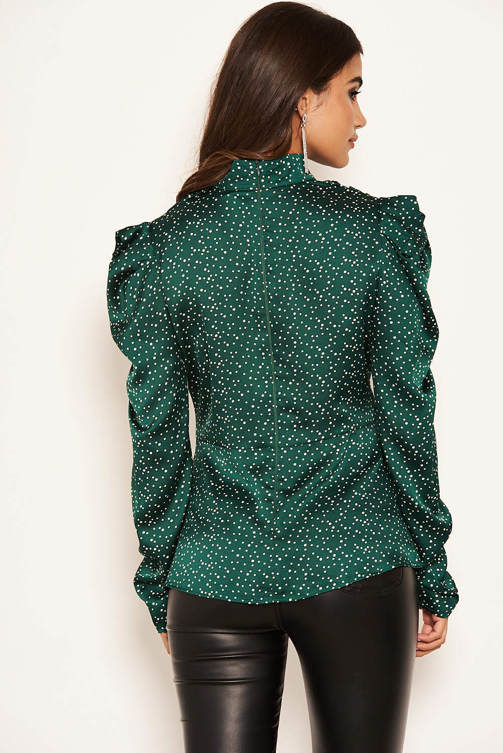 Green Spotty Puff Sleeve Top - Image 4