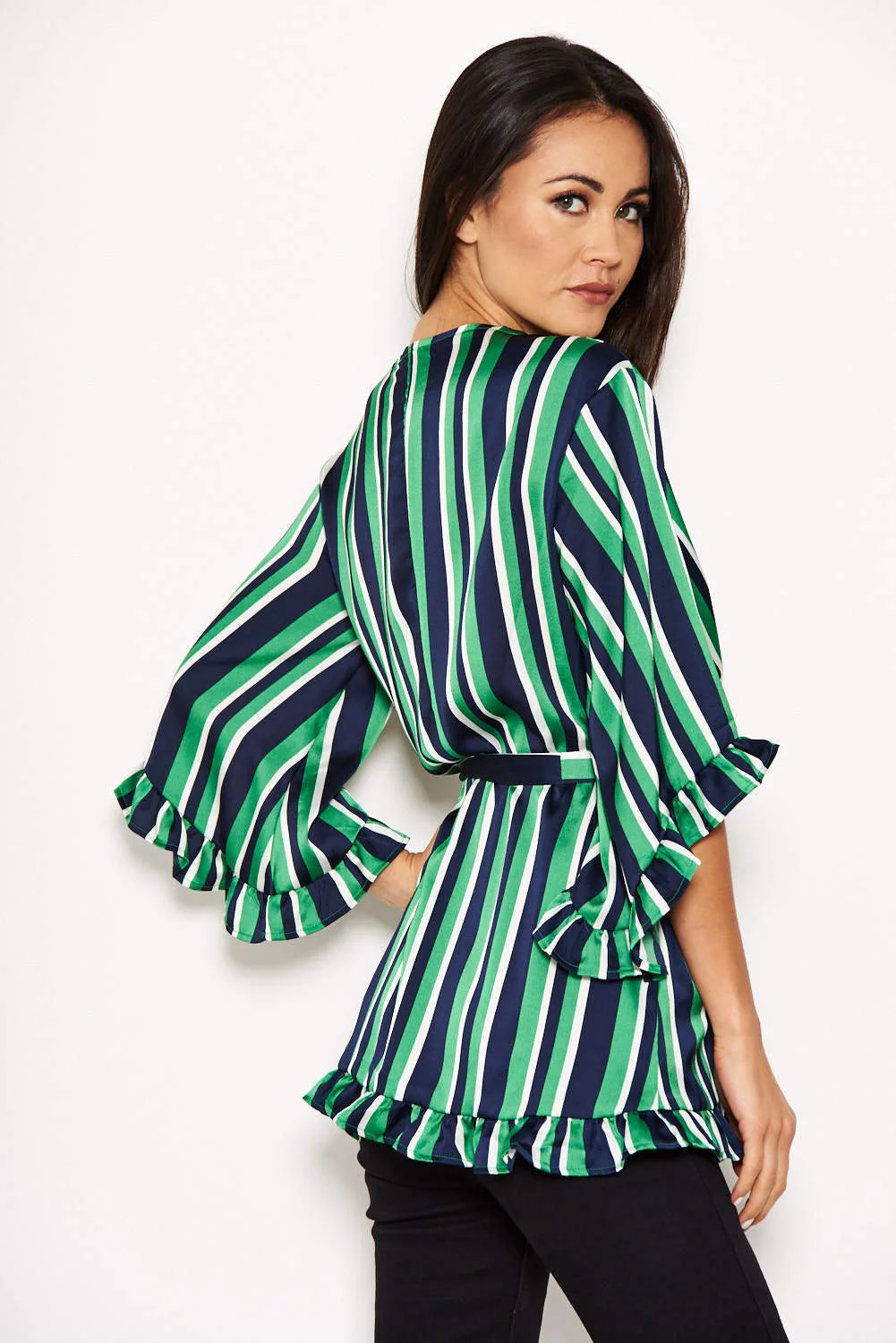 Green Striped Frill Tie Top - Image 3