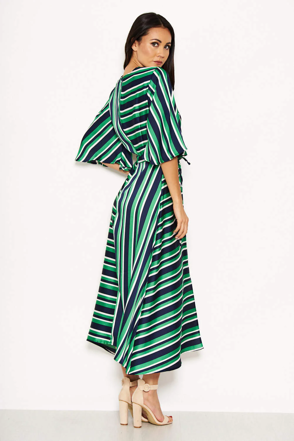 Green Striped Wrap Over Dress - Image 3