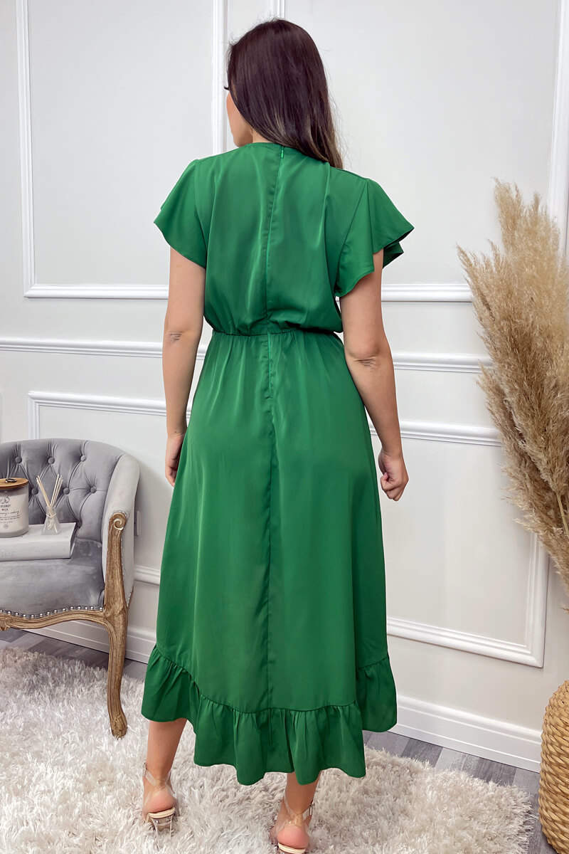 Green Wrap Over Frill Hem Short Sleeve Midi Dress - Image 8