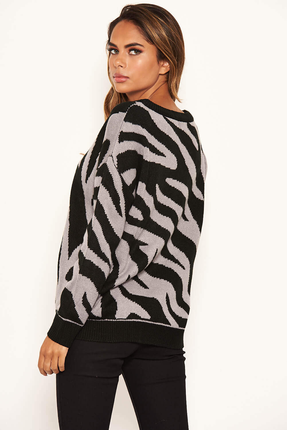 Grey And Black Zebra Knitted Jumper - Image 3