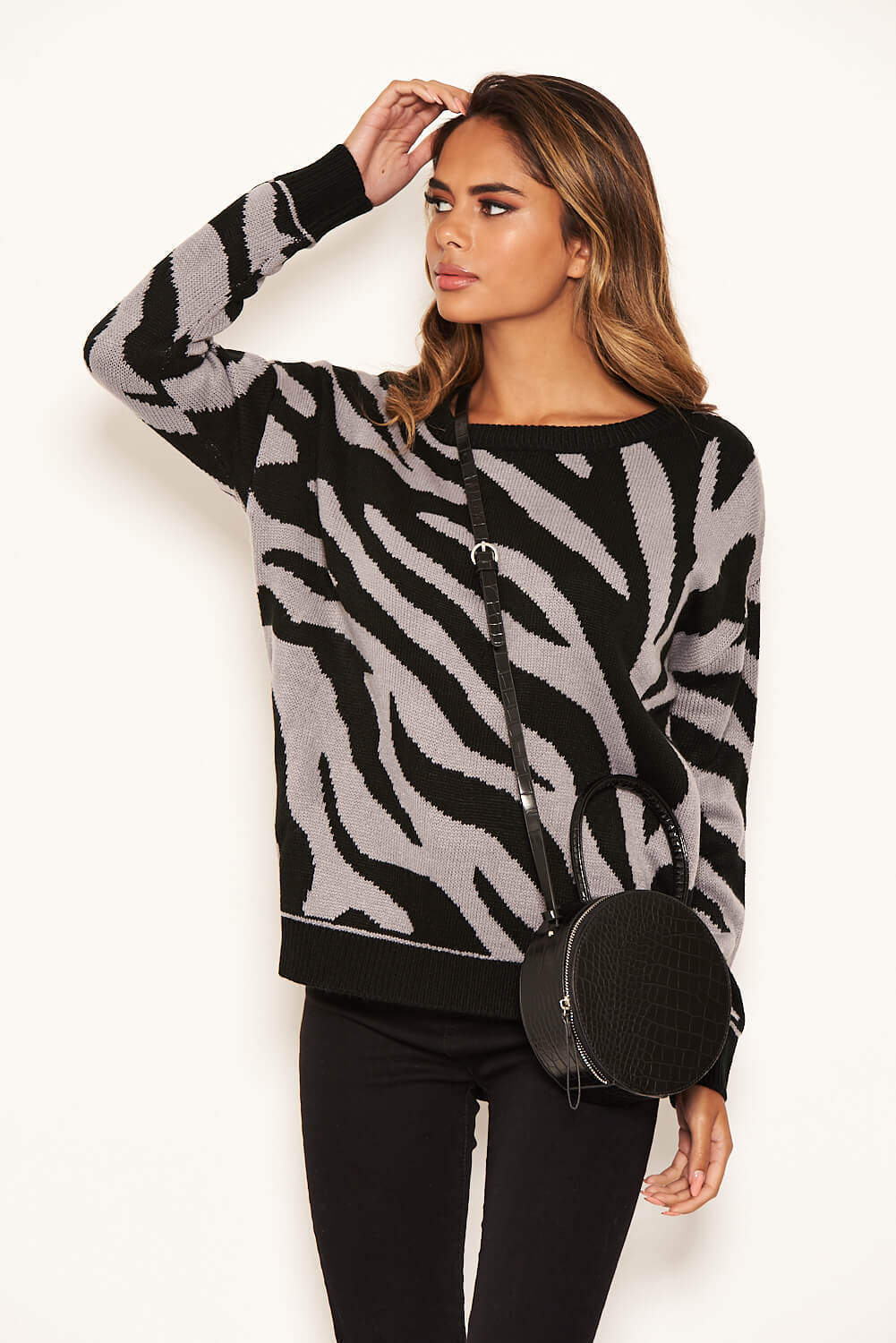 Grey And Black Zebra Knitted Jumper - Image 4