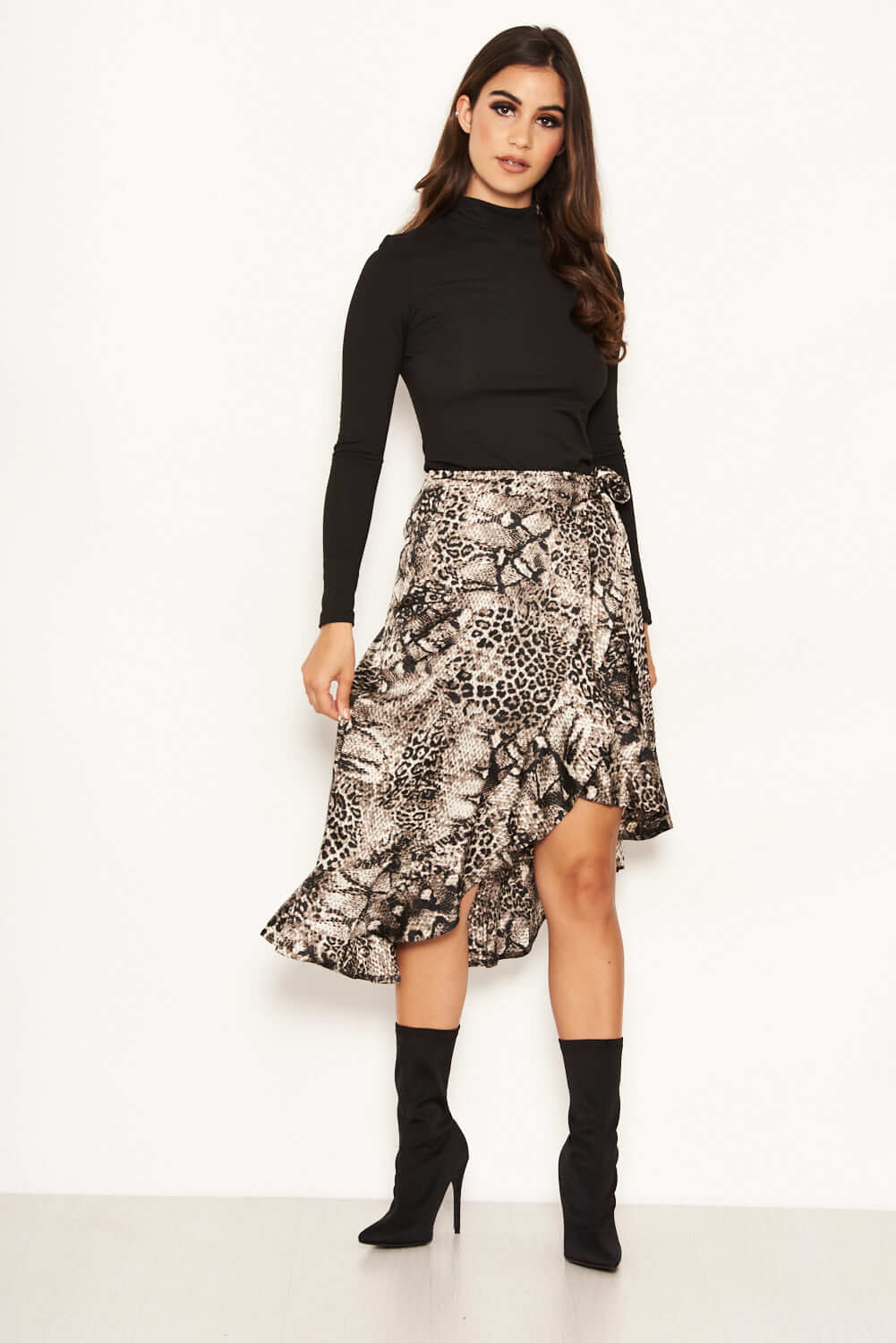 Grey Animal Print Wrap Skirt - Image 4