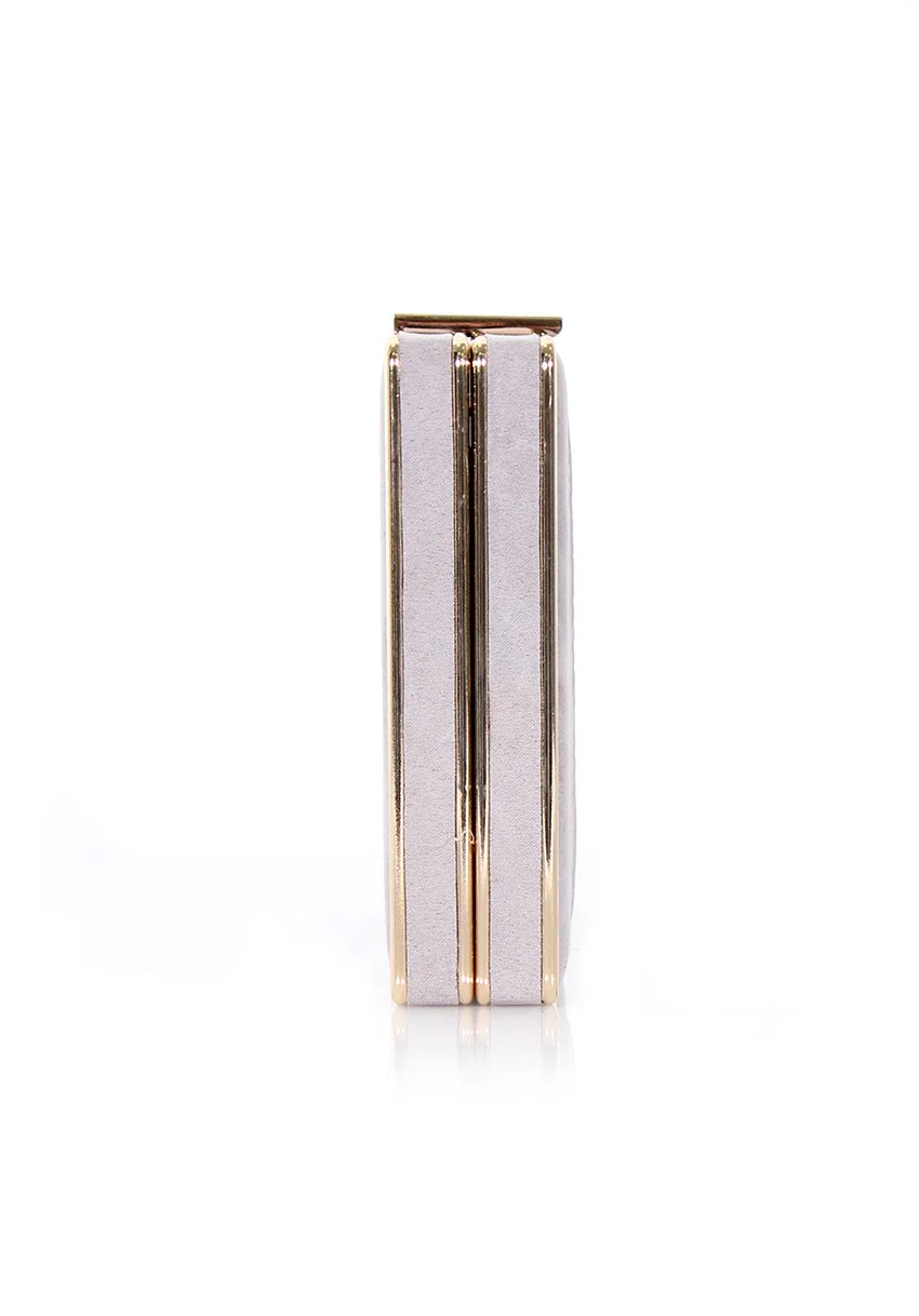 Grey Box Suede Clutch with Gold Detail - Image 2