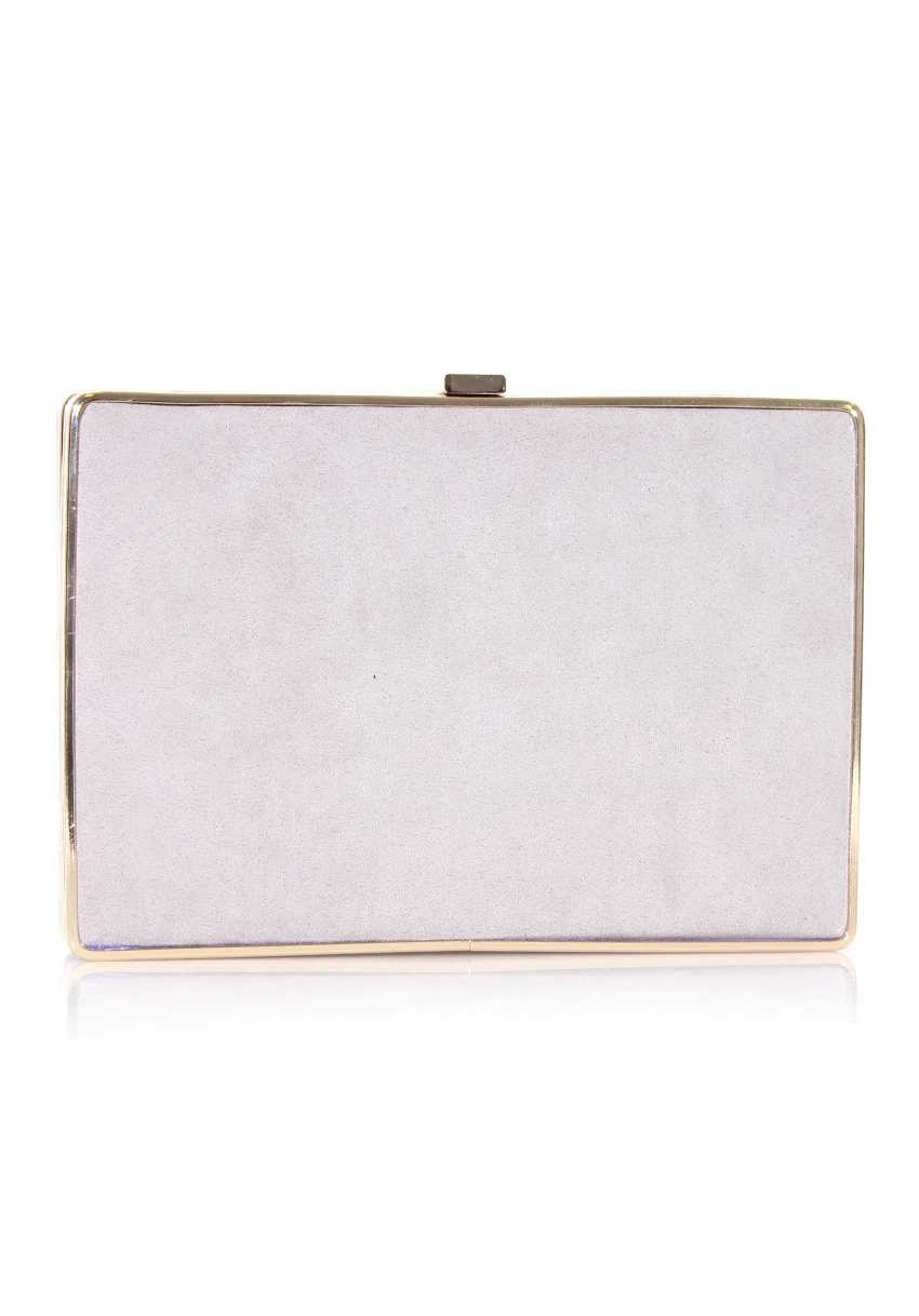 Grey Box Suede Clutch with Gold Detail - Image 3